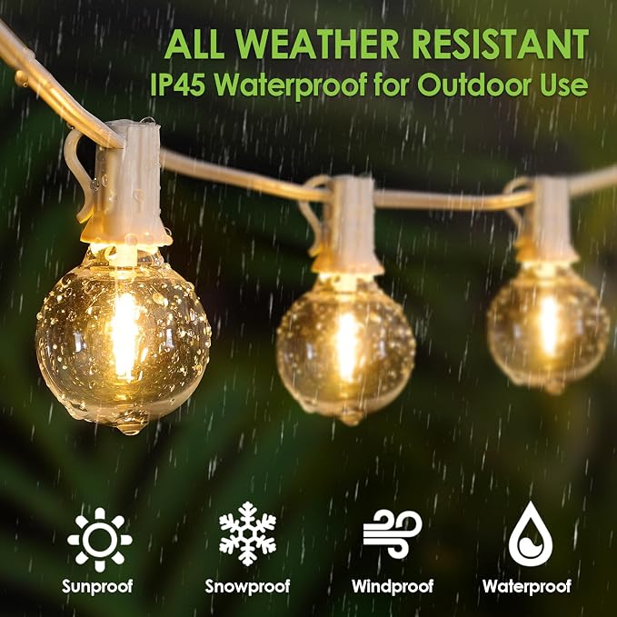 300Ft(3x100Ft) LED Outdoor String Lights Dimmable Waterproof G40 Globe Patio Lights with 150+7 Warm White Bulbs for Bistro Outside-White Cord