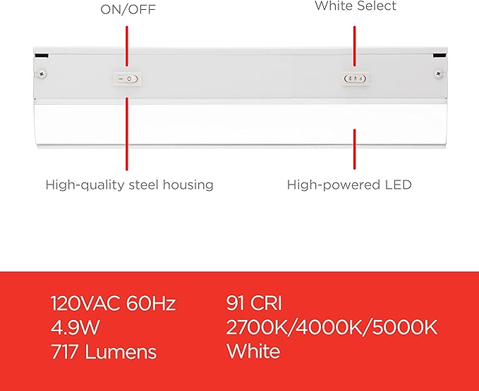 UltraPro 18 inch Hardwired Under Cabinet Lights, 3 Color Settings - 2700K/4000K/5000K - Warm White, Cool White, and Daylight, Under Cabinet Lighting, Dimmable Under Counter Lights for Kitchen, 45367