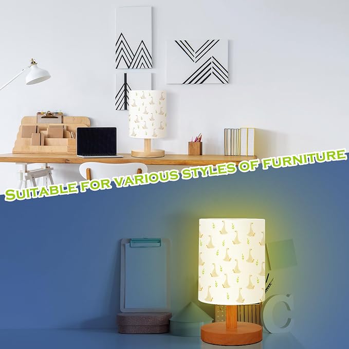 Silly Goose Kids Table Lamp for Bedroom Kids Bedside Lamp with Linen Wooden Nightstand Cartoon Nursery Lampshade for Girls Boys Living Room