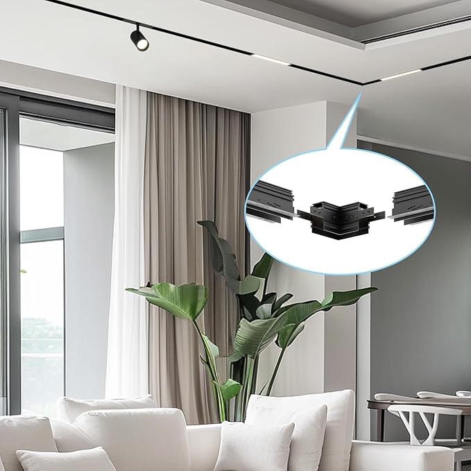 SCON Horizontal Corner Joint Connector for Recessed Magnetic Track Lighting | 24V Professional Grade Aluminum Corner Piece to Create Custom L-Shape Layouts, Compatible Magnetic Track System