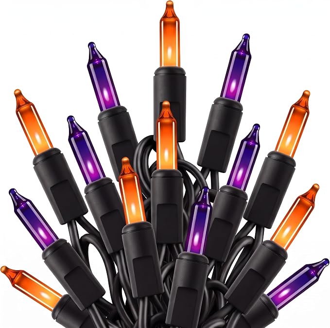 Halloween Lights 20FT 100 Count, Purple and Orange Outdoor String Lights | Incandescent Mini String Lights, Waterproof & Connectable for Halloween Decorations, for Patio Home Party Garden Yard Decor