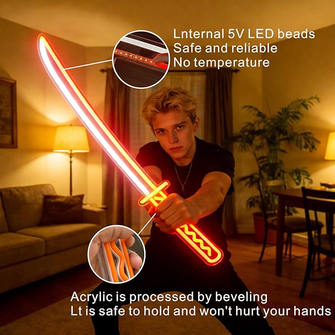 Katana Neon Sign, Light Up Katana LED Sword, Wireless Operated Light Up Sword with Remote, 2-in-1 LED Signs for Wall Decor, Gamer Room Decor for Boys Man Cave Decor, Perfect Teenage Boy Gifts Halloween Christmas Gifts