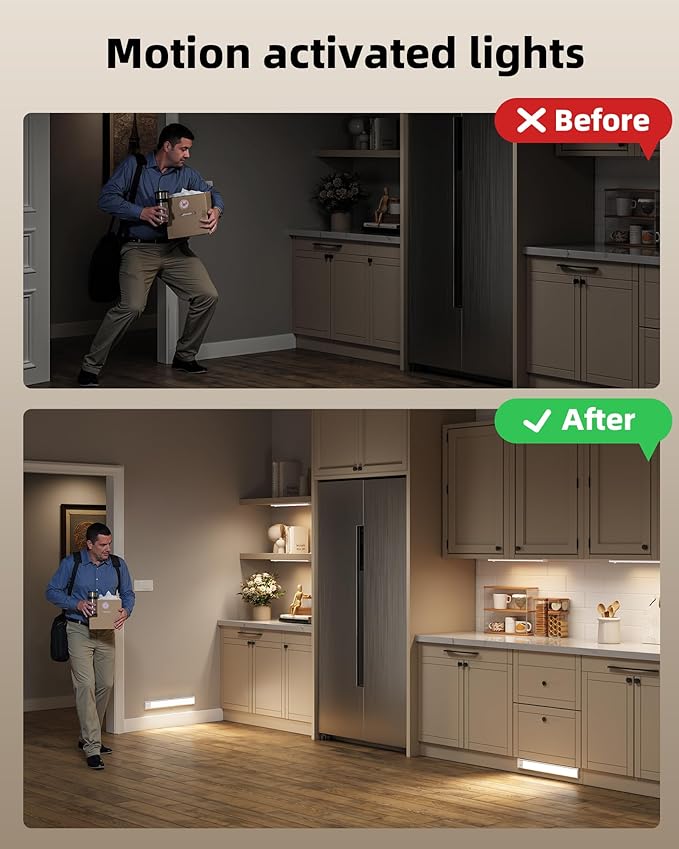 3Pack-Under Cabinet Lighting Wireless,Rechargeable Battery Motion Sensor Light Indoor,LED Closet Lights USB Charging,3 Color Dimmable Under Cabinet Lights for Kitchen, Cabinet, Wardrobe(14inch)