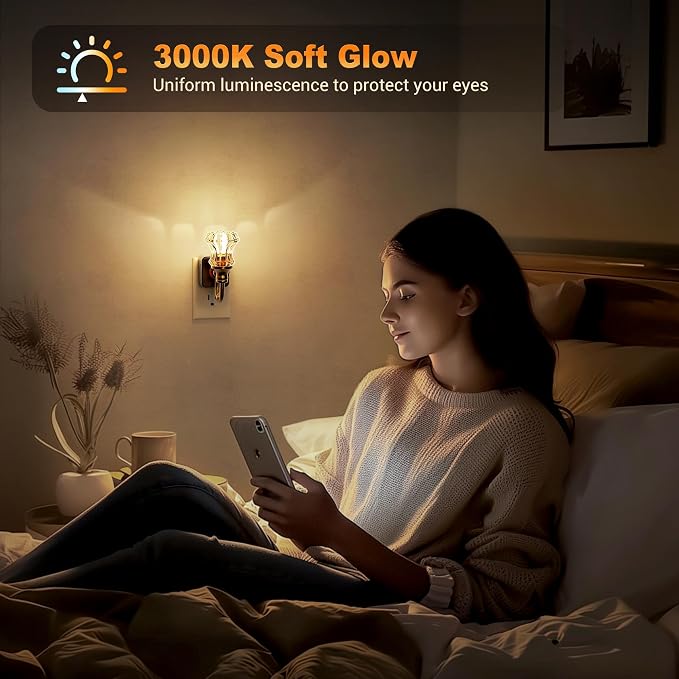 JandCase Night Light, Night Lights Plug into Wall, Glass Floral Nightlight | 2Pack Dimmable Glass LED Nightlight, 0-100LM Flower Nightlights, Dusk to Dawn Sensor, 1W Vintage Nite Light for Bathroom