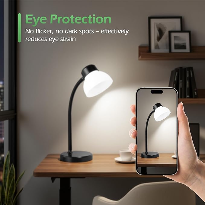 Desk Lamps for Home Office,Small LED Reading Lamp,5000K Eye-Care Desk Light | Desk Lamps for College Dorm, Kids Study Table, Bedroom , Flexible Gooseneck, Compact Small Table Lamp, Space-Saving Design