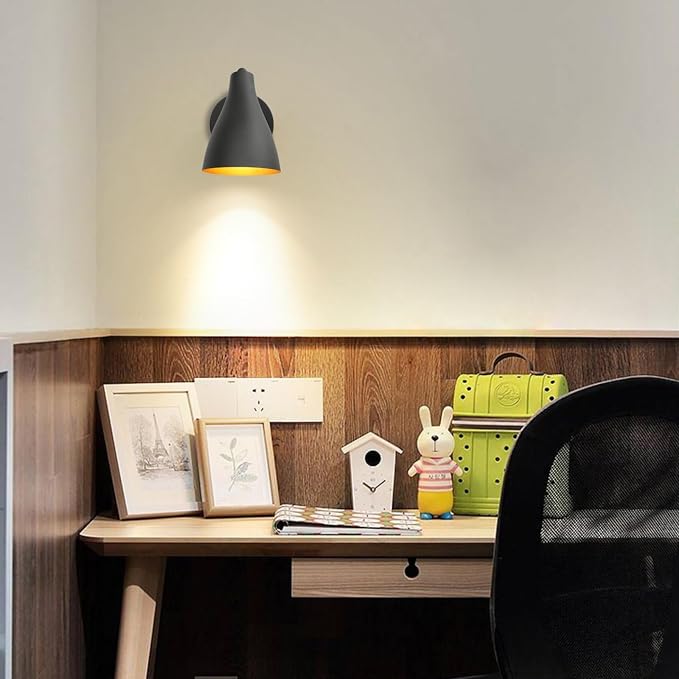 Adjustable Wall Sconce Lighting with Dimmer Switch | Vintage Wall Vanity Lighting Matte Black Finish, Hardwired Wall Light Lamp for Bedside Living Room