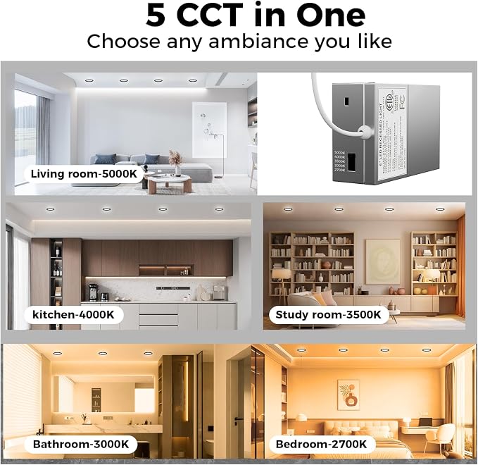 CHARKEE 24 Pack 6 Inch Ultra-Thin 5CCT LED Recessed Ceiling Light,Canless | 1050LM,2700K-5000K Selectable,12W Eqv 110W,5%-100% Dimmable,Wafer Downlights with Junction Box,ETL & Energy Star & FCC,Black