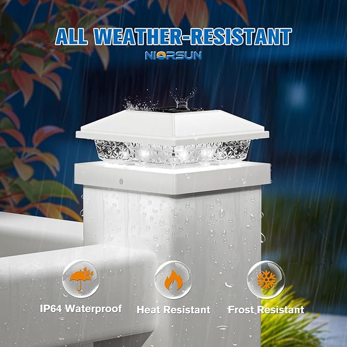 Solar Post Cap Lights,4x4 Post Solar Light,Cool White,20 Pack White | Fence Post Solar Lights for 4x4 Post Caps Wood Vinyl &5x5 Vinyl Post,IP64 Waterproof Solar Post Lights Outdoor for Deck