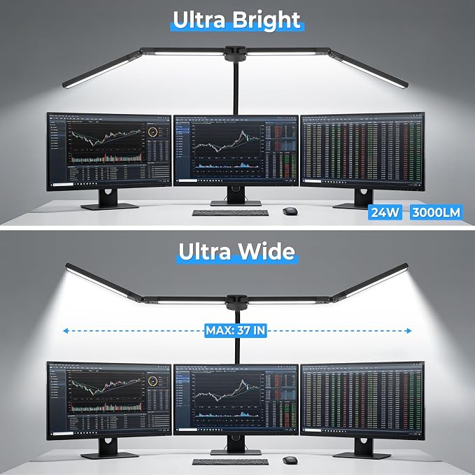 LED Floor Lamp with 4 Light Bars, 24W/3000LM Ultra Bright Wide Reading Lamp | Architect Standing Lamp with Rotating Swing Arm, Dimmable Flexible Gooseneck Floor Lamp for Office, Task Lamp for Craft Read