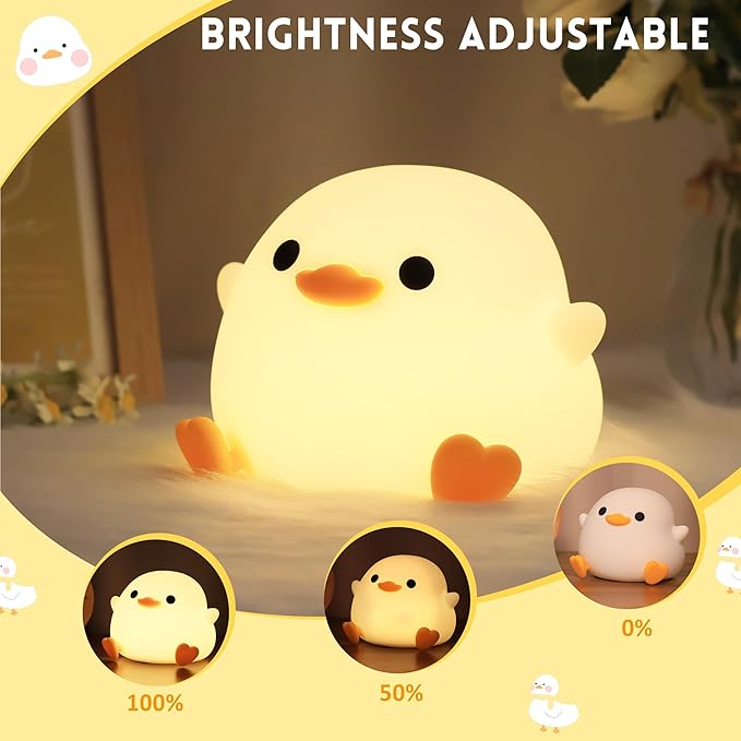 DoDo Duck Night Light, Duck Bean Nursery Silicone Bedside Lamp with Dimmable USB Rechargeable Timer, Perfect Animal Gift to Kids Baby, Birthday Christmas Easter for Home Bedroom Decor