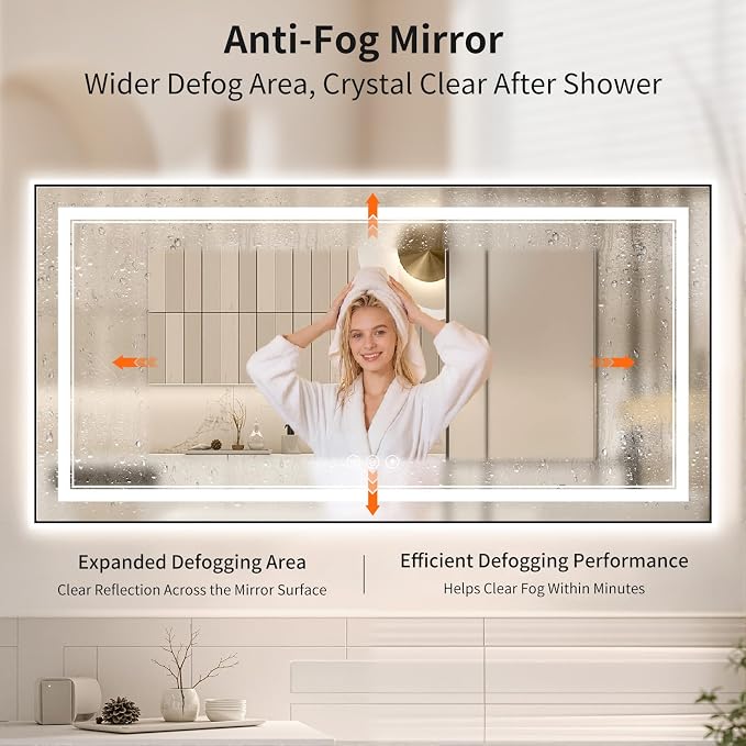30"x60" LED Bathroom Mirror with Lights, Front & Backlit, Anti-Fog | Lighted Mirror with Dimmable, Aluminum Frame, 3 Color Temperature, CRI 90+, Touch Control with Memory, HD Tempered Glass