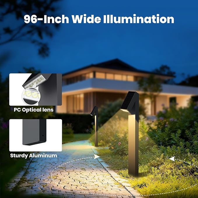 Solar Pathway Lights, Dimmable Metal Solar Landscape Path Lights IP65, 3000K Solars Walkway Light for Outside, Garden Yard Patio Path Lawn Decor, 2pcs