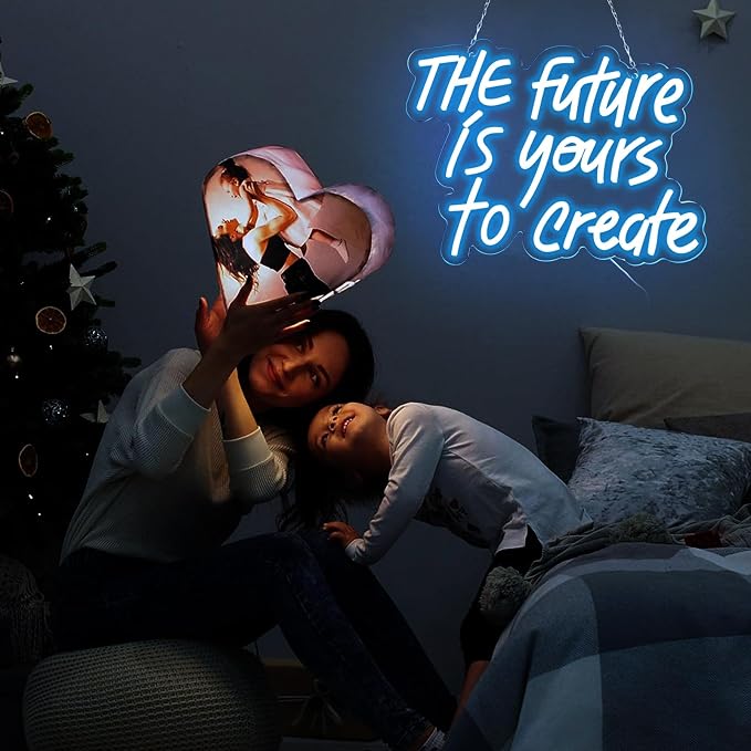 WonderfulLife The Future is Yours to Create Neon Sign for Wall Decor Suitable for Office Man Cave or Bedroom,Fresh Azure Letters Lights can Calm Your Restless Mood.5V USB Powered Easy Hanging.