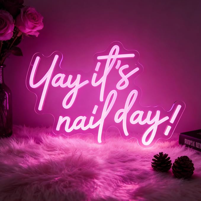 Yay It's Nail Day Neon Sign Pink LED Sign for Nail Salon Beauty Room | Dimmable Nail Day Sign for Girls Bedroom Nail Technicians Beauty Lovers Nail Workspace Nail Station Manicure Room Makeup Room