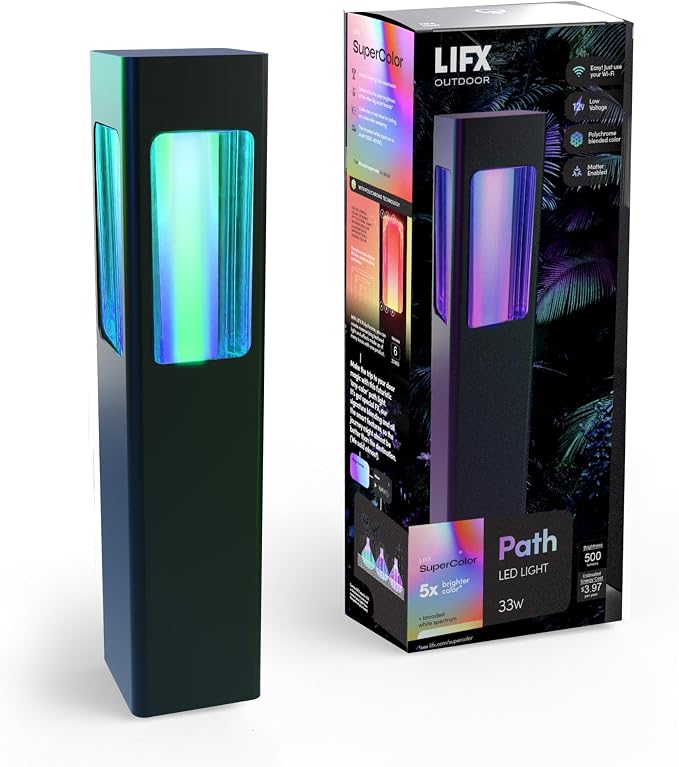 LIFX Smart Outdoor Path Lights - Wi-Fi RGBW - Matter Certified 12V- Square | Wifi 2.4GHz - Compatible with Alexa, Google, Apple Homekit, Needs 15V low-voltage transformer, for landscape pathway lighting