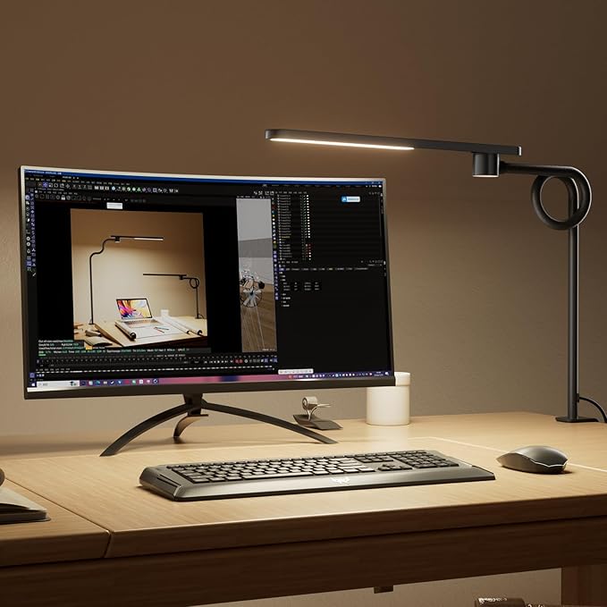 Honeywell HJ2 Gooseneck LED Desk Lamp with Clamp, CRI≥97 Full Spectrum Eye-Caring Light, 16" Flexible Metal Arm, 3-Color Dimming with Magnetic Remote for Home Office, Artists, Reading (Black)