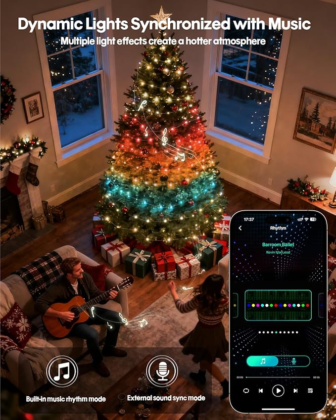 Color Changing Globe String Lights, 49ft Smart RGB-IC Fairy Lights with Remote & APP Control, Mini Ball LED Twinkle Lights Hanging for Indoor Bedroom Living Room Party Christmas Decor