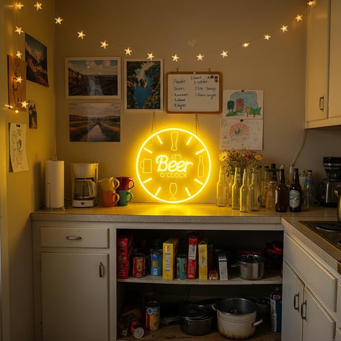 Beer Neon Sign Bar Neon Sign It's Beer O'Clock Sign for Wall Decor Man Cave | LED Dimmable USB Powered Neon Beer Signs for Home Bar,Kitchen Basement Bar,Bachelor Party,Pub Wall Decor, Beer Lovers Gift