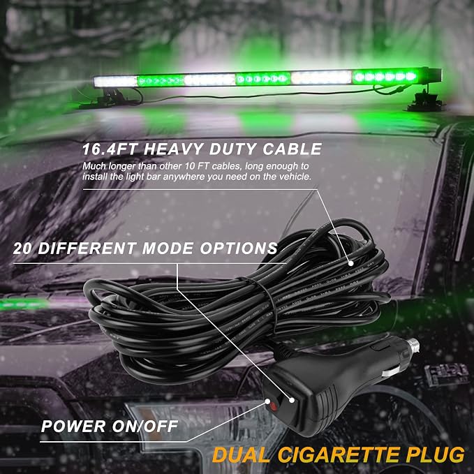ASPL 38.5" 78 LED Strobe Light Bar Double Side Flashing High Intensity Emergency Warning Flash Strobe Light with Magnetic Base for Safety Construction Vehicles Tow Trucks Pickup (Green/White)