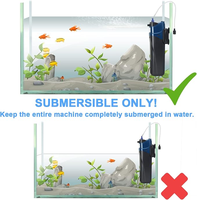 COOSPIDER Aquarium Filter with 5W U-V Light JUP-02 132GPH for 20-60 Gallon | Submersible Fish Tank Filter with 5W Water Pump for Green Clean, Turtle Tank, Oxygen Supply, Deodorization, Water Cycle