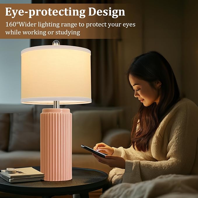 23.5’’ Orange Table Lamps for Bedroom Set of 2, Modern Ceramic Nightstand Lamps for Living Room, Retro Lamps with White Shade Set for Home Office End Table, Farmhouse Bedside Lamps for End Table Dorm