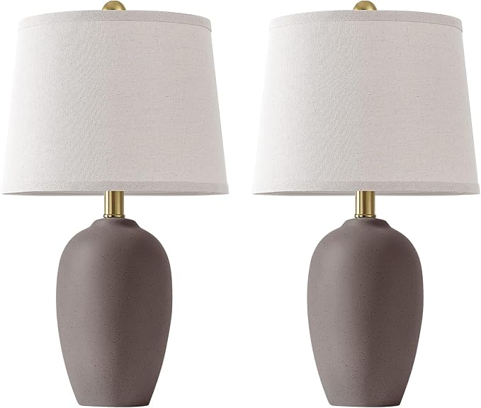 AIEAMPDO 21'' Set of 2 Farmhouse Ceramic Small Table Lamps for Living Room Bedroom, Nightstand Rustic Brown Desk Lamp for Bedside End Table Entryway, 2 LED Bulbs Included