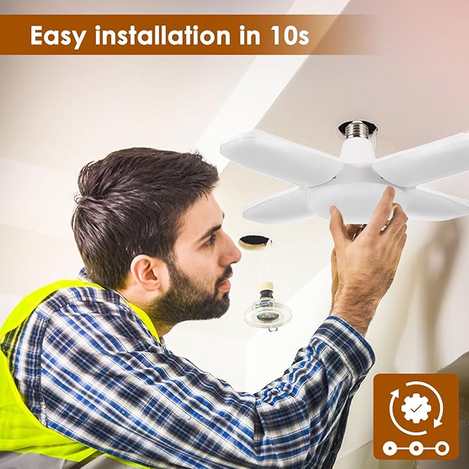 YWD LED Garage Light Motion Sensor, E26/E27 Screw-in Ceiling Mount LED Motion Activated Light for Garage/Shop/Porch - 60W 6000LM 6500K