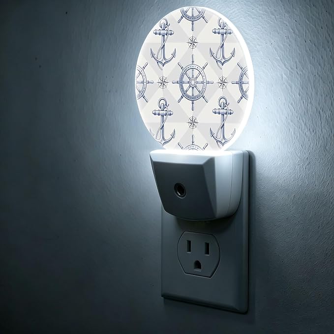 LED Night Light Ship Anchor Night Lights Plug into Wall Auto on/off | Compass Nautical Vintage Plug-in Night Light with Dusk to Dawn Sensor, Energy Saving Nightlight for Hallway Kitchen