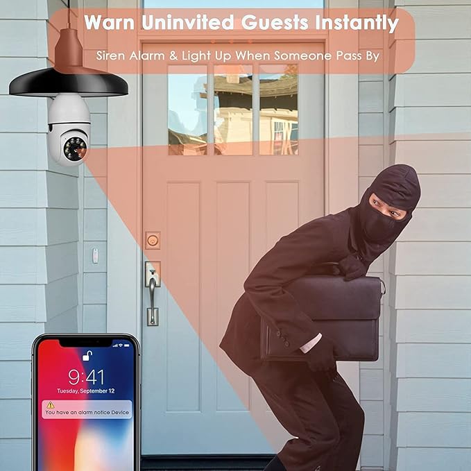 2Pcs Light Bulb Security Camera 2.4GHz & 5G WiFi Outdoor, 1080P E27 Light Socket Security Camera, Indoor 360° Home Security Cameras, Full Color Day and Night, Smart Motion Detection (2PCS, Support 5G)