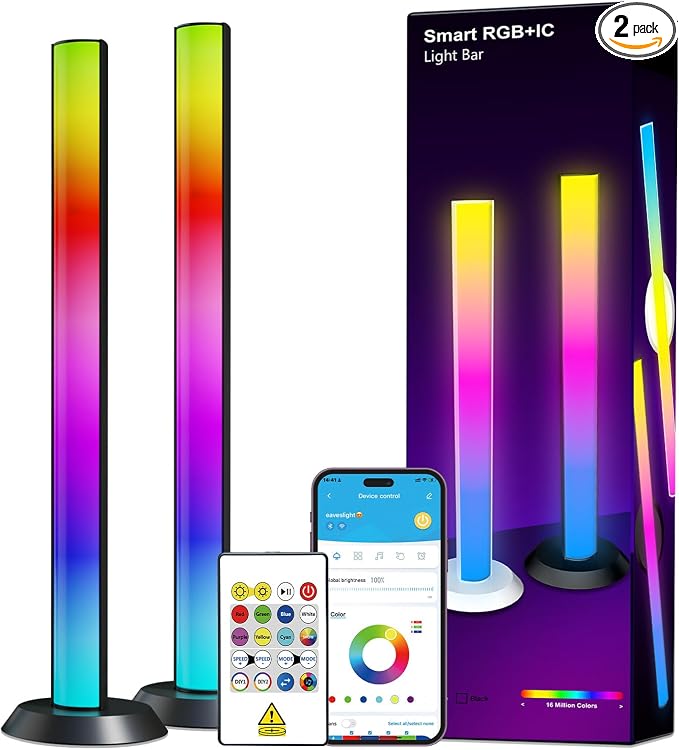 DAYBETTER Smart LED Light Bars,RGBICWW TV Light Bar for Living Room,Gaming | Remote and App Control,Color Changing,Timing,TV Backlights with Scene and Music Modes,Multiple Placement Options,Black