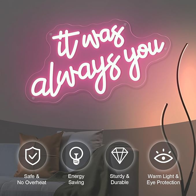 It's Always You Neon Sign Pink Neon Wedding Sign LED Neon Signs for Wall Decor Light up Sign for Bedroom Neon Light for Wedding Festival Anniversary Valentine's Day Birthday 40CM*23CM