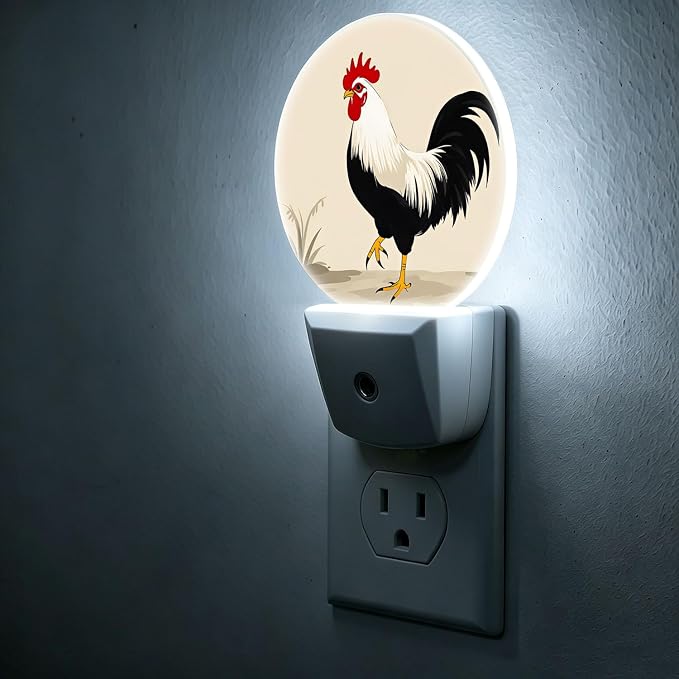 LED Night Light Rustic Rooster Night Lights Plug into Wall Auto on/off | Farm Animal Retro Plug-in Night Light with Dusk to Dawn Sensor, Energy Saving Nightlight for Hallway Kitchen Living Room