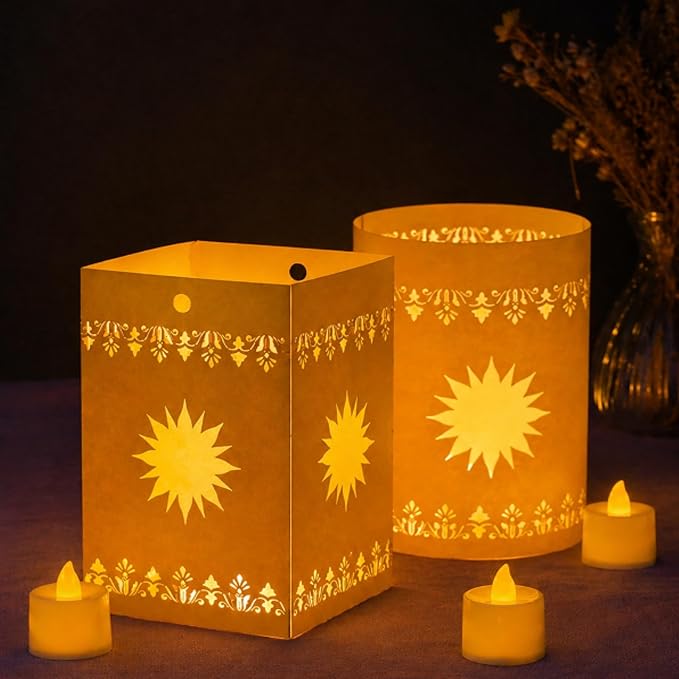 40 Pcs Paper Lanterns with LED Candles for Table Centerpieces | Sun Cutout, Provide Tools, Princess Girls Birthday Party Festival Decorations, 20 Lanterns+20 Candles