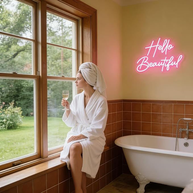 Hello Beautiful Neon Sign Pink Neon Sign Wall Decor Bedroom Beauty Room | Dimmable LED Pink Neon Light for Vanity Room Beauty Salon Makeup Lash Room Bachelorette Boutique Wedding Decor Gift for Girls