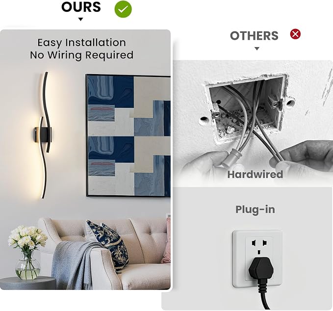Black Battery Operated Wall Sconces: 39.3 Inch Rechargeable Sconce Set of Two with Remote Control/3 Colors/10-100% Dimming/Timer, Modern Wall Lighting for Bedroom Living Room Hallway Bathroom, 2 Pcs