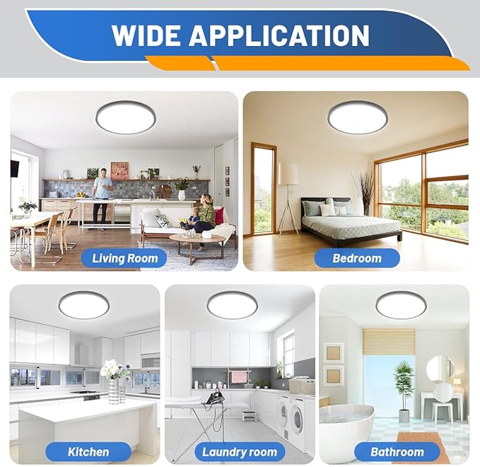 Allsmartlife 4-Pack Led Flush Mount Ceiling Light 12 inch, 24W 2880lm Dimmable CCT 3000K/4000K/6500K Edge-Lit Thin White Round Led Surface Mount Light for Kitchen，Hallway，Bedroom