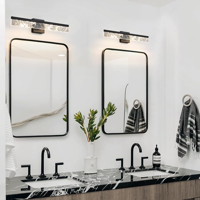 AIJIASI Modern Bathroom Light Fixtures Over Mirror - 24 Inch Black Vanity Light Bar 18W 3000K Dimmable LED Vanity Lighting Fixtures for Restroom Mirror