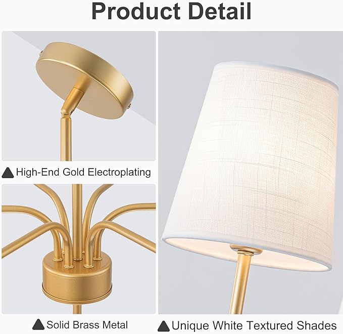 Antique Brass Gold Chandeliers for Dining Room, 6-Light Modern Chandelier Light Fixture over Table, with White Fabric Shade, 34" Large Transitional Kitchen Pendant Lights for Living Room Bedroom Foyer
