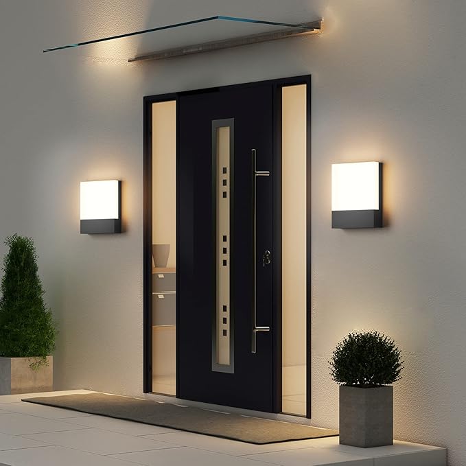 Modern Outdoor Led Wall Light, 24W 3000K Wall Porch & Patio Light,Exterior Hardwired Wall Light Fixtures,IP65 Waterproof Square Wall Lamp for Garage, Front Door,House Yard(Black,2-Pack)