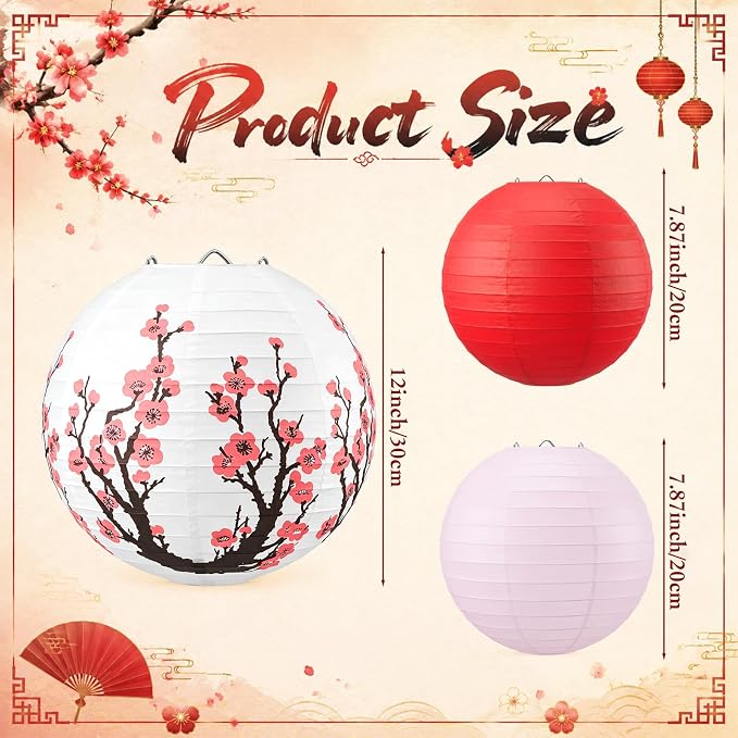 Mudder 20 Pack Cherry Blossom Party Decorations, Pink White Red Hanging Paper Lanterns, Japanese Sakura Theme Decor for Birthday Wedding Garden Party Home Decorations