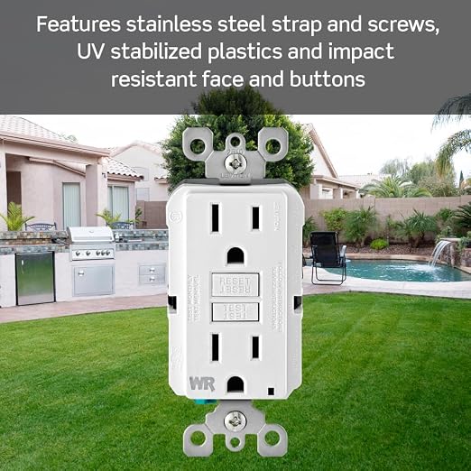 Leviton GFCI Weather-Resistant Outlet, 15 Amp, Self Test, Non Tamper-Resistant with LED Indicator Light, Outdoor Locations, GFWR1-E, Black
