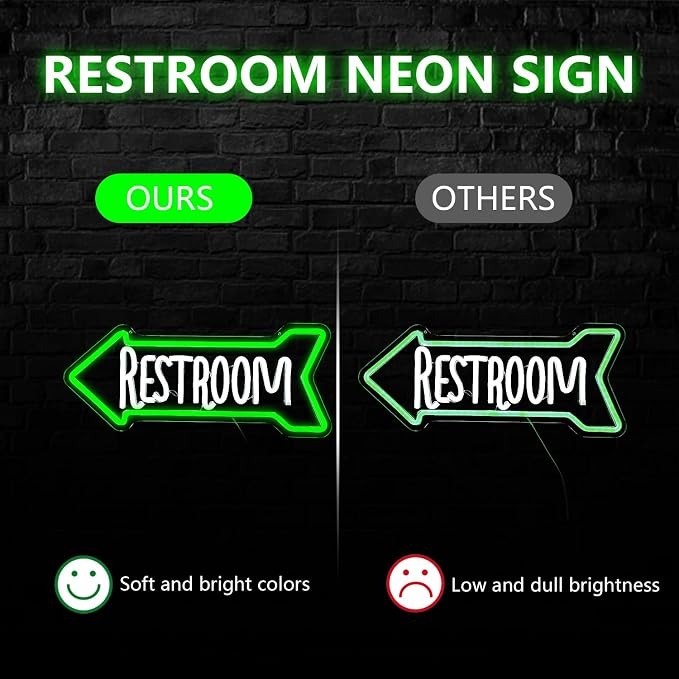 Restroom Neon Sign Toilet Neon Signs for Wall Decor Bathroom Led Light Sign for Home Hotel Business Pub Club Left Arrow Restroom Light Up Sign Decoration