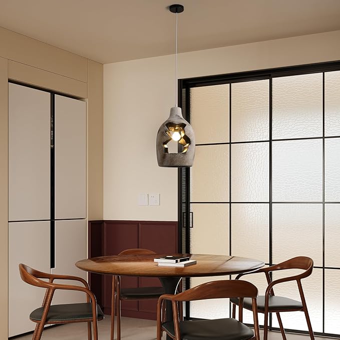 JAYMP Wabi Sabi Pendant Light for Dining Room Kitchen Island Hallway Farmhouse Hanging Lamp E26 Base Retroism Style Wine Bottle Shape Lighting Fixture (Antique White,C Shape, D26×H46cm)