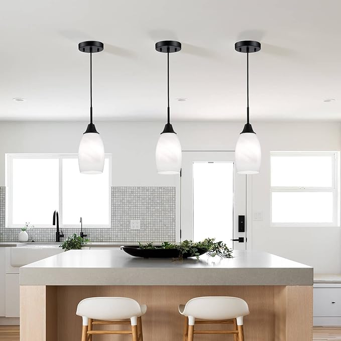Viinew Mini Glass Pendant Light,3-Pack White Oval Glass Hanging Light | Handblown White Oval Glass Lamp Ceiling,Art Glass Hanging Light,4.72" Small Chandelier for Dining Room Kitchen