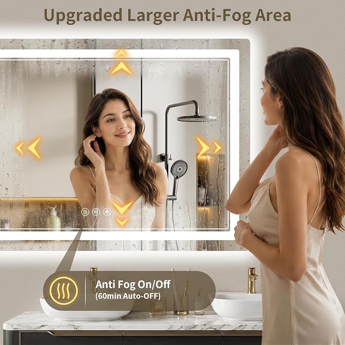 36"x40" LED Bathroom Mirror with Lights, Backlit + Front Lit, Anti-Fog, Lighted Bathroom Mirror for Wall, HD Shatterproof Tempered Glass, Dimmable, Memory Function (Horizontal/Vertical)