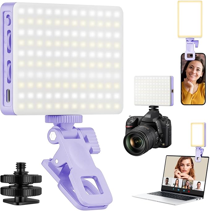 120 LED Selfie Light for iPhone, Portable Phone Light with Clip & Camera Tripod Adapter - 5000mAh Rechargeable, 3 Lighting Modes, CRI 97+ for Video Recording, TikTok, Tripod Mount Rings