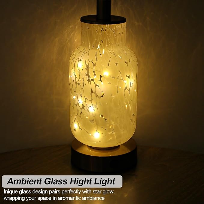 22" Glass Table Lamps Set of 2, White Modern Bedside Lamp with LED Night Light for Living Room, Nightstand Lamp with USB Ports for Bedrooms, Study Room, End Table(2 Bulbs Included)