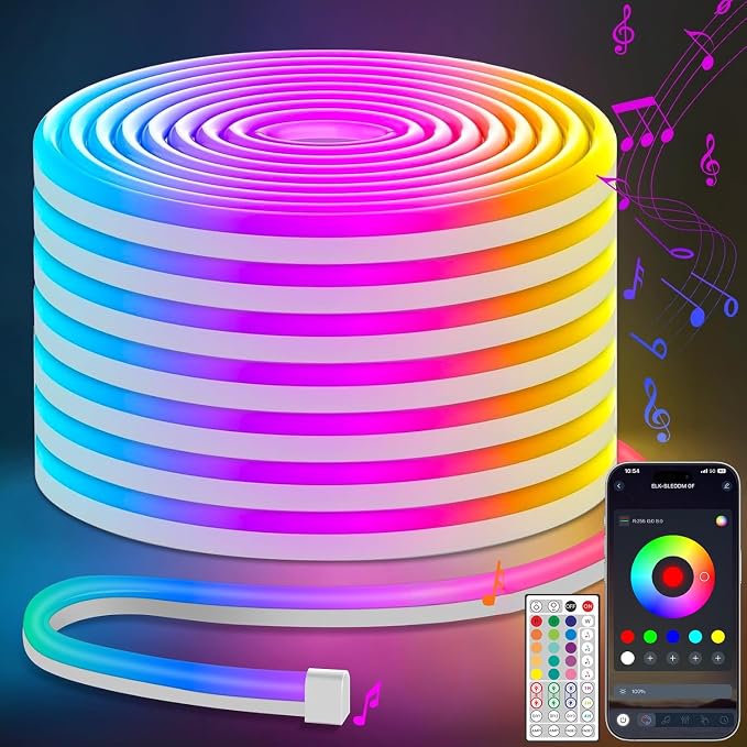 Lamomo LED Neon Rope Lights 32.8Ft, RGB LED Strip Lights Control with App/Remote, Music Sync Color Changing Waterproof Flexible Led Light Strip, Cuttable Gaming 24V Neon Lights for Bedroom Indoor