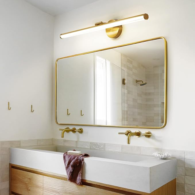 KAISITE Bathroom Lighting Fixture Over Mirror - 30 Inch Gold Vanity Light 24W 5CCT Dimmable Modern LED Vanity Light Fixture Rotatable Bath Vanity Light Bar for Bathroom