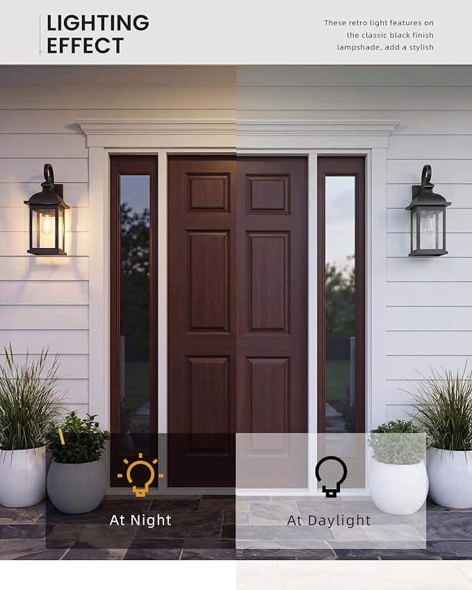 FEMILA 21" Outdoor Wall Light Fixture, 2 Pack Modern Outdoor Wall Sconce, Rust-Proof Waterproof Wall Light with Seeded Glass, Ideal for Porch, Patio, Entryway, Garage, 4FD54B2-2PK BK